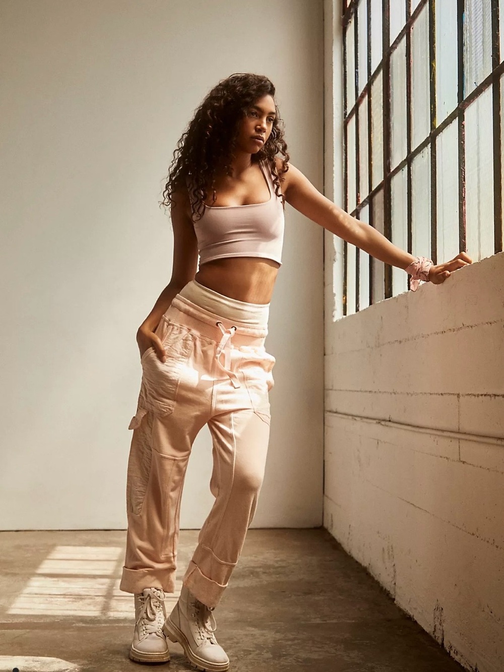 Free People Movement Fave Bae Sweatpants Slouchy Cargo Rose - SZ Small